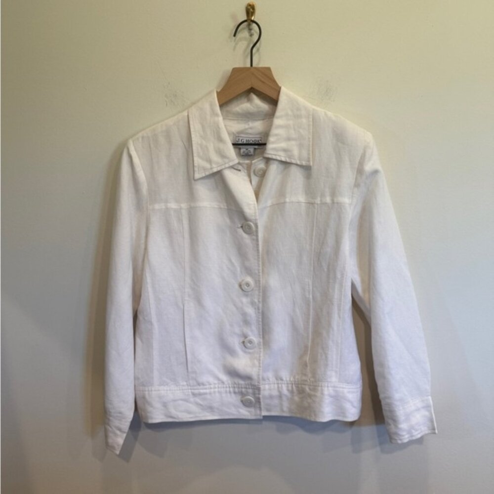 Linen-blend white blazer jacket